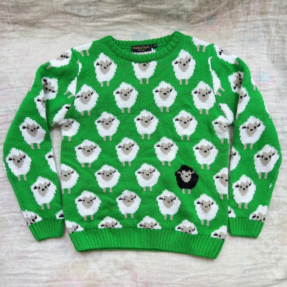 Black Sheep Sweater Kids 7/8 Green Pullover Irish Heritage Knit